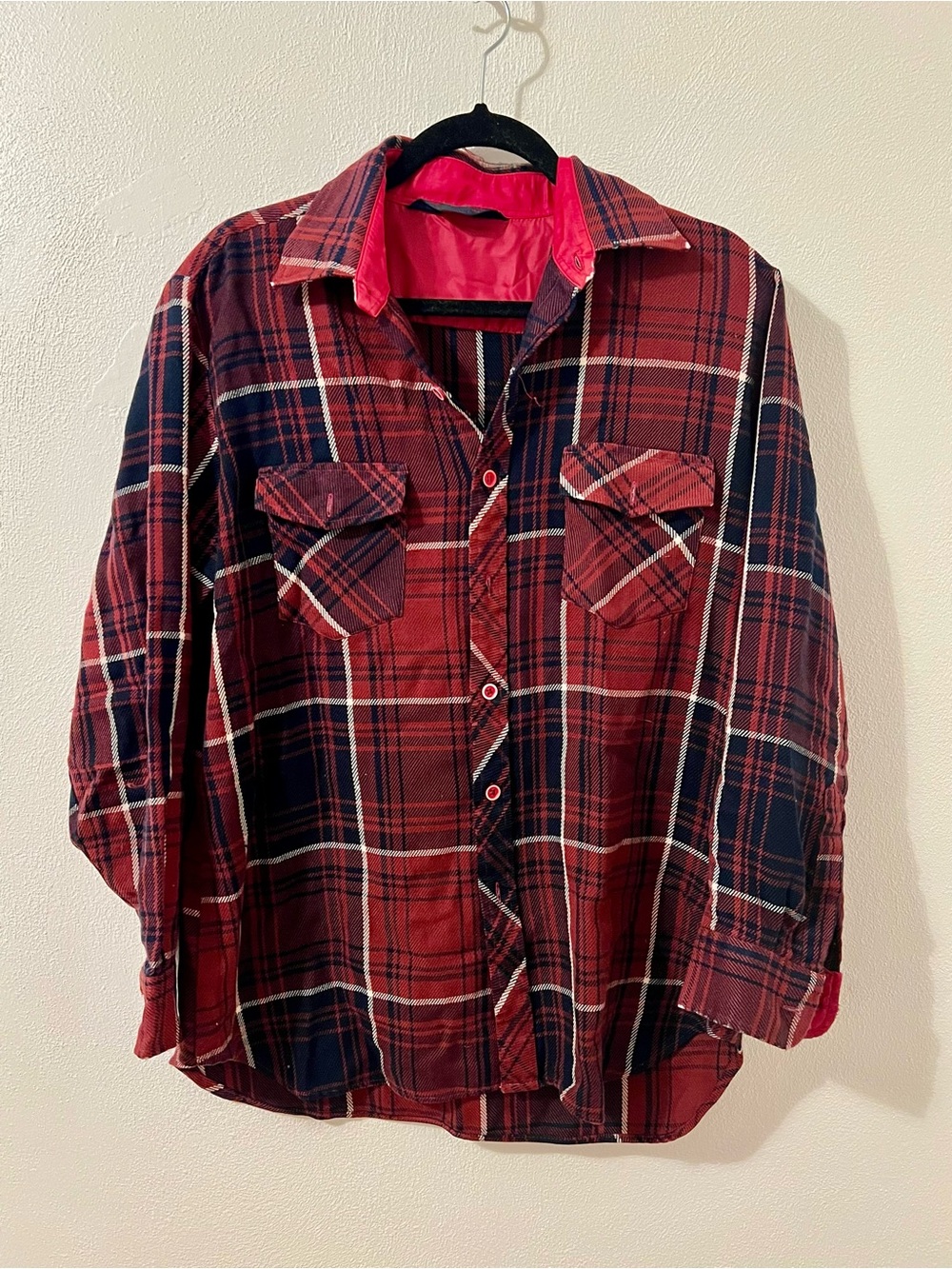Men's Red Plaid Button-Up Shirt - M